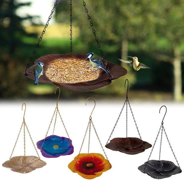 Bandeja colgante de comedero para pájaros de malla fina - comedero metálico de gran capacidad con cadena ajustable, resistente al óxido para jardín y jardín