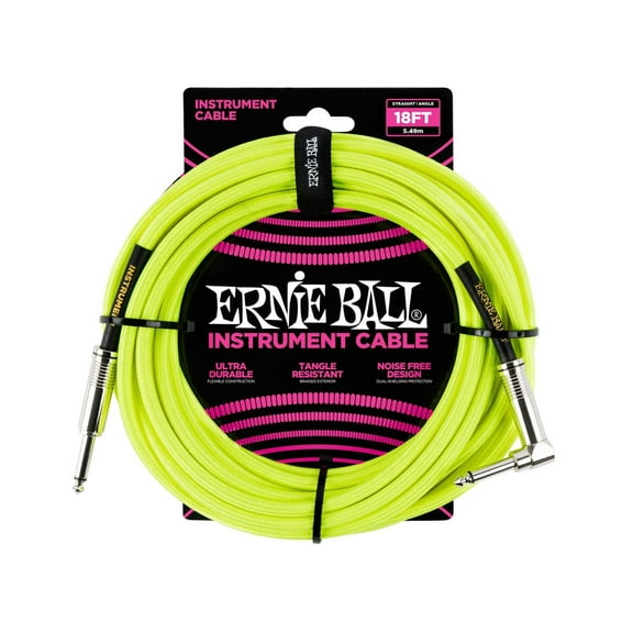 Ernie Ball 18' Braided Straight / Angle Instrument Cable Neon - Yellow