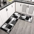 thumbnail image 4 of Red Black White Geometric Patterns Kitchen Rugs and Mats Set of 2,Modern Decoration Style Kitchen Mat Non-Slip Absorbent Mats for Sink Waterproof Runner Rug for Laundry Room 17x30+17x48inch, 4 of 6