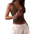 thumbnail image 3 of Women'S Studded Ribbed Knit Tank Top Square Neck Sleeveless Fitted Y2K Going Out Crop Tops Dark Brown L, 3 of 9