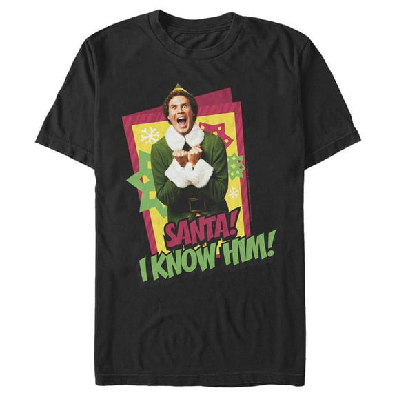 Men's Elf Santa I Know Him Quote Graphic Tee Black X Large
