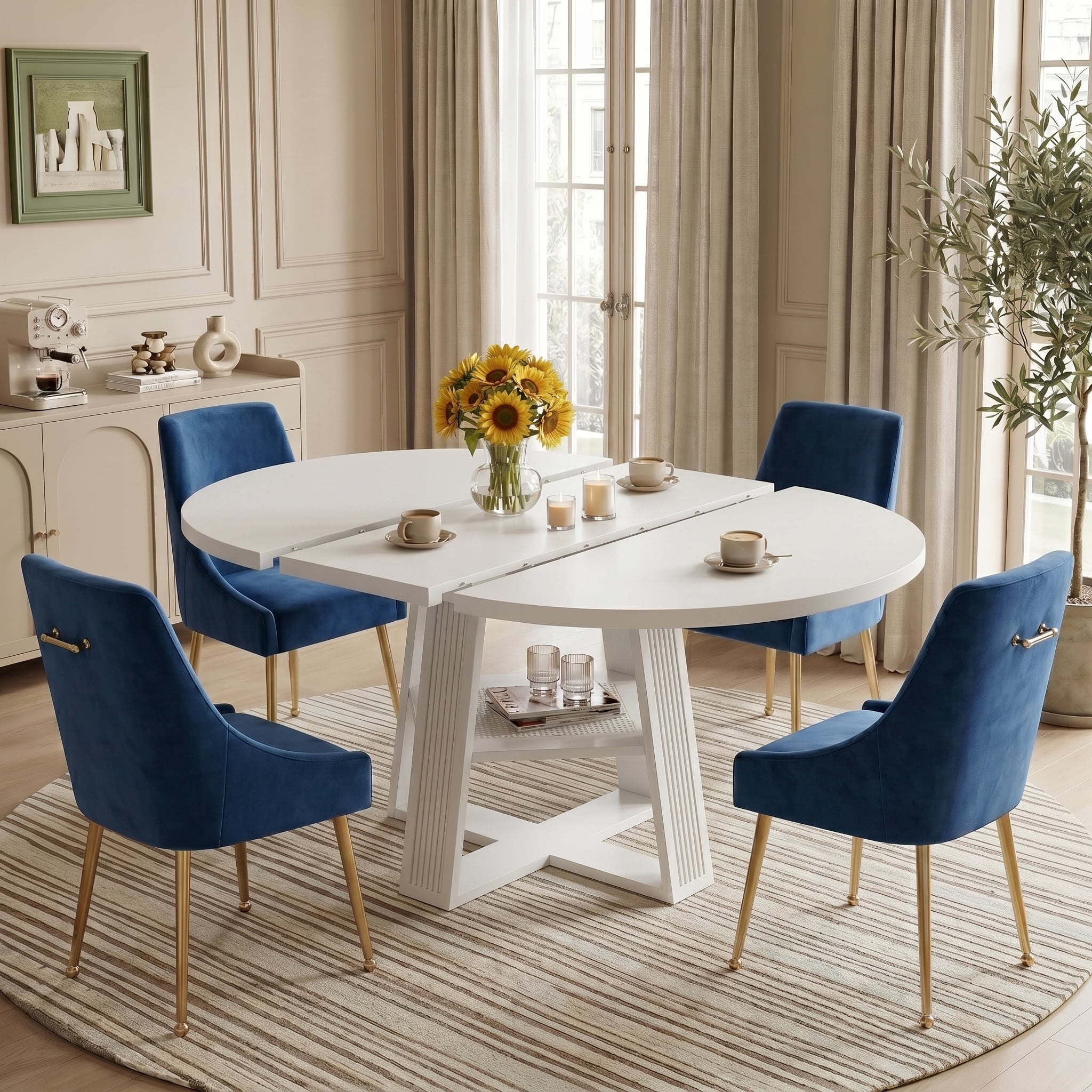 Restworld Velvet Dining Chairs Set of 2, Modern Upholstered Dining Chairs with Gold Metal Legs,Tufted Dining Chairs for Living Room, Bedroom, Kitchen,Blue