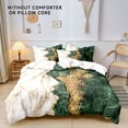 thumbnail image 4 of Orylavena Emerald Green and Gold Marble Microfiber Duvet Cover Set, Queen, 3-Piece, 4 of 8