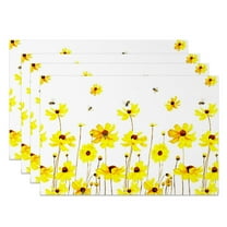 SUNOLIFE Spring Floral Placemats Set of 4,Yellow Flowers Table Mats for Dining Table Decorations 12x18 inch
