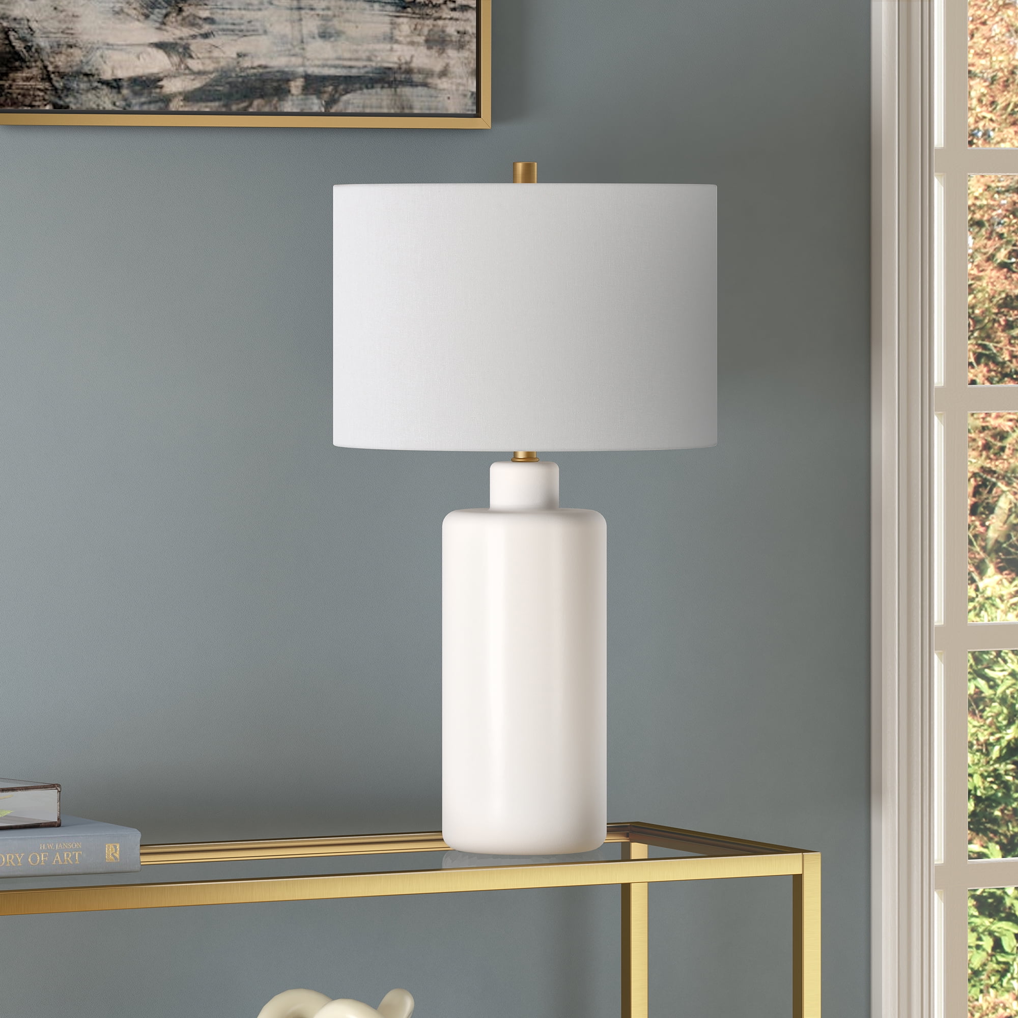 Evelyn&Zoe 25" Contemporary Ceramic Table Lamp with White Drum Linen Shade