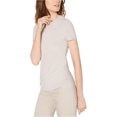 thumbnail image 1 of Anne Klein Womens Side Ruched Basic T-Shirt, Beige, X-Small, 1 of 1