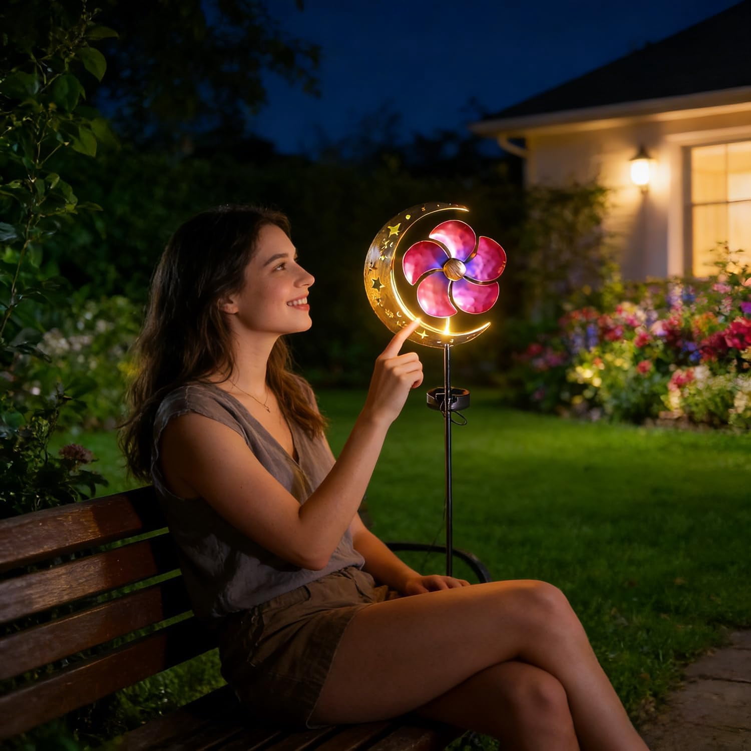 3PCS Solar Moon Windmill Decorative Garden Light - Metal Stake Windmill with Glass Ball LED, Outdoor Lawn Lamp for Yard Decoration