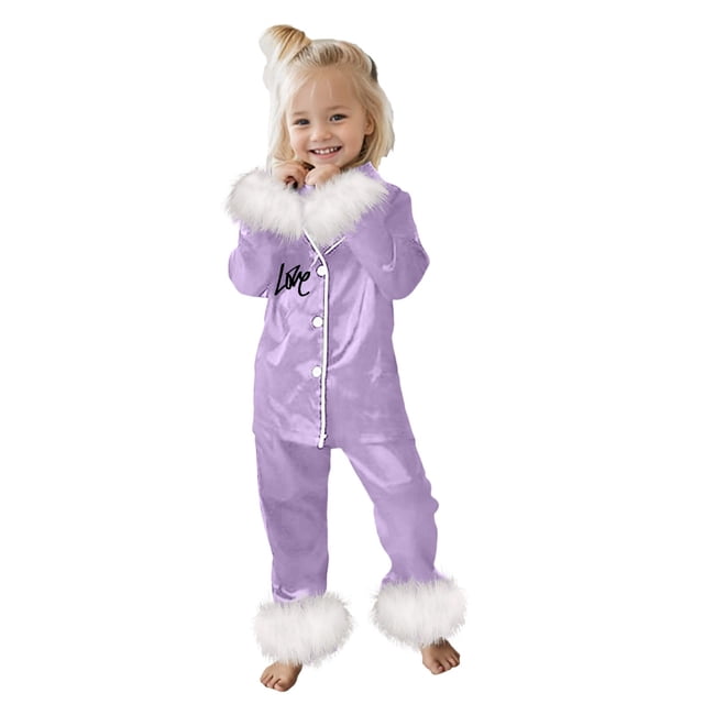 MIASHUI Ensemble Décontracté Tendance pour Filles avec Chemise à Manches Longues Imprimée Mignonne et Pantalon de Pyjama Confortable pour Usage Quotidien Violet, 14 Ans