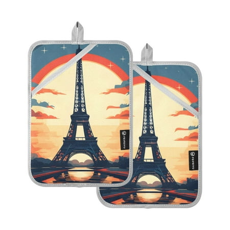 

Eiffel Tower with Sunset Oven Mitts 2 Pcs Pot Holders Sets Heat Resistant for Kitchen Cooking Baking 7 x9.8