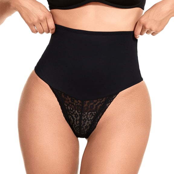 MISS COCOLI Tummy Control Shapewear Panties For Women High Waisted Shaping Underwear Slimming Lace Thong Body Shaper
