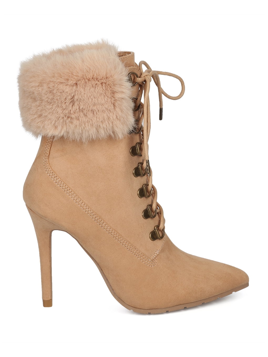 faux fur lace up booties