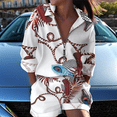 thumbnail image 2 of Women 2 Piece Half Zip-Up Floral Shirt and Shorts Sets Casual Vacation Outfits with Pockets White Flower L, 2 of 3
