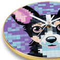 Pixel dog Round Printed Wall Clock with Hooks and Gold Stand Silent