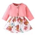 thumbnail image 1 of Felwors Toddler Girl Sleeveless Print Dress Solid Color Long Sleeved Knit Coat Suit For 0 To 3 Years, 1 of 6
