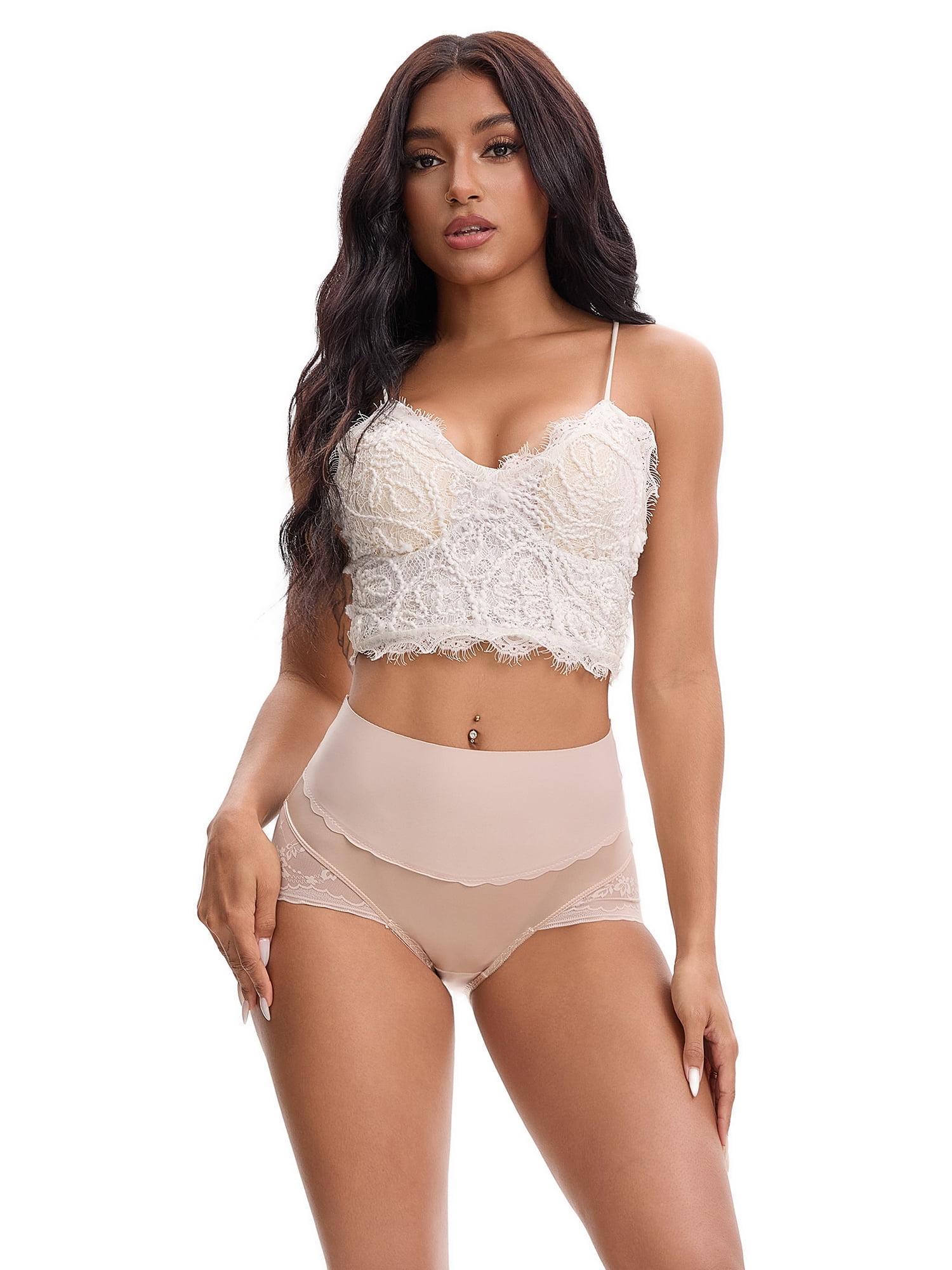 Unique Bargains High Waisted Lace Trimmed Underwear M Pink