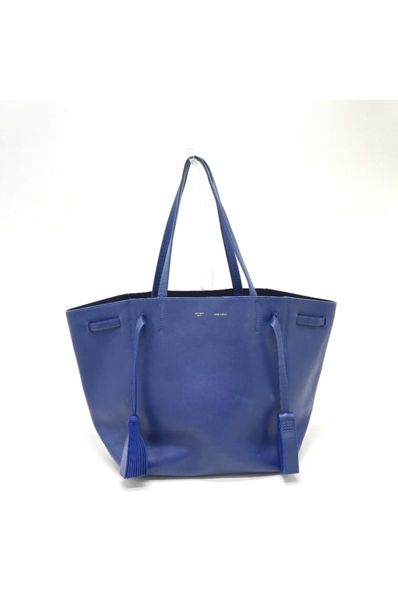 Pre-Owned CELINE Cabas Phantom Tassel Bag Handbag Tote Leather Women's Blue