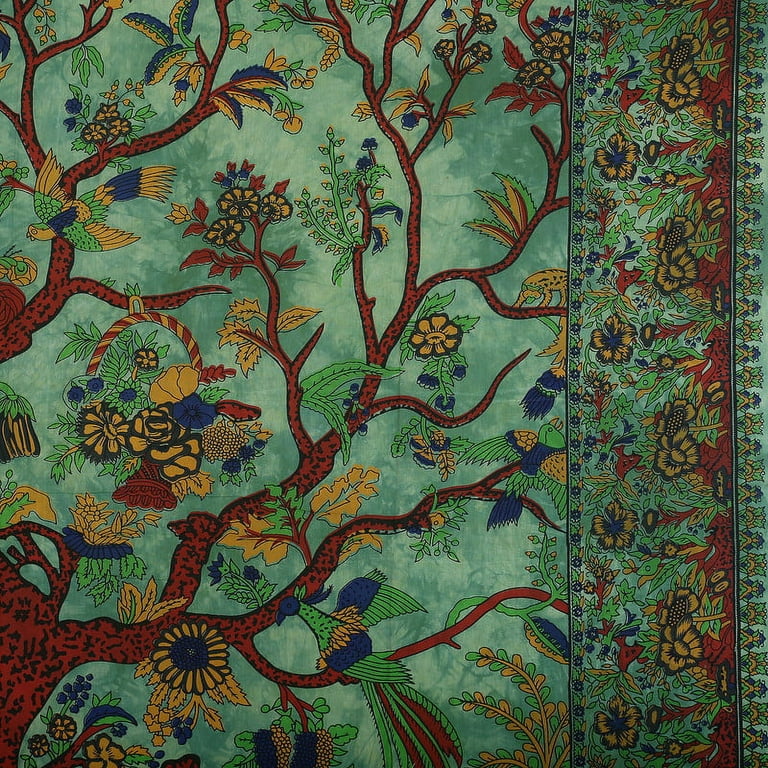  India Arts Handmade Tie Dye Celtic Tree of life Cotton Tapestry  Bedspread Beach Sheet Dorm Decor Twin 70 x 104 Green Blue : Home & Kitchen