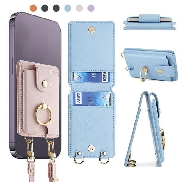 Funda multifuncional para el móvil - Portatarjetas de cuero con respaldo adhesivo y soporte para visualización manos libres