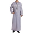 thumbnail image 3 of RXMEKW Long Sleeve Thobe for Men with Neck Zipper and Pocket, Arabic Style Casual Robe in Solid Color, 3 of 6