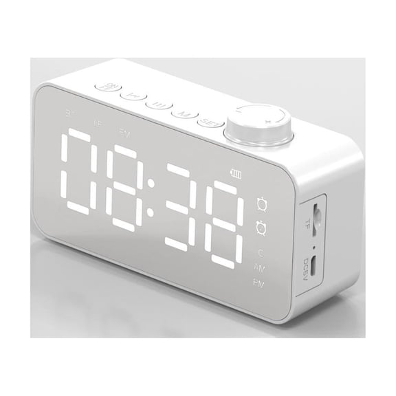 YiBai LED Mirror Digital Alarm Clock Big Display Table Alarm Clock Wireless Speaker Subwoofer Music Player Support Bluetooth,White,for Father Dad