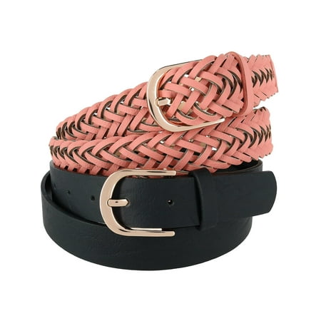 Women's Braided and Smooth Belts (Pack of Two) (Best Dusty Rose Blush)