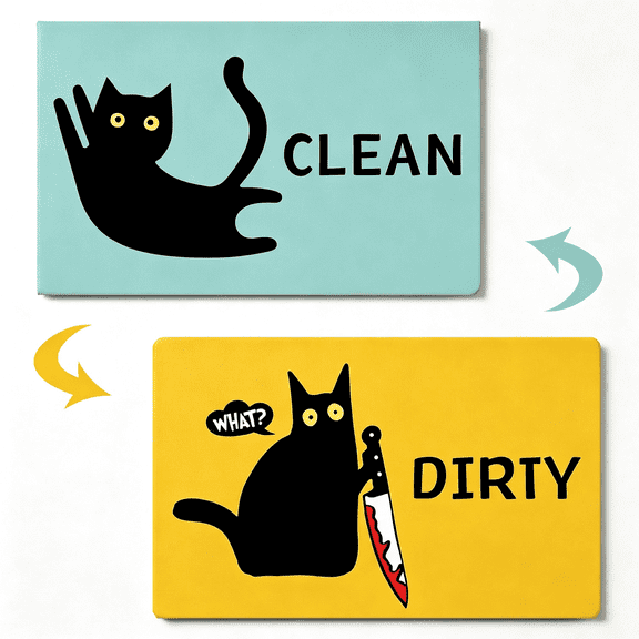 GJX Funny Cat Cute Cartoon Clean Dirty Dishwasher Magnet,Washing Machine Magnet Flip,Black Cat Kitchen Refrigerator Clean Dirty Sign,Double Sided Strong/Non Scratch for Mom
