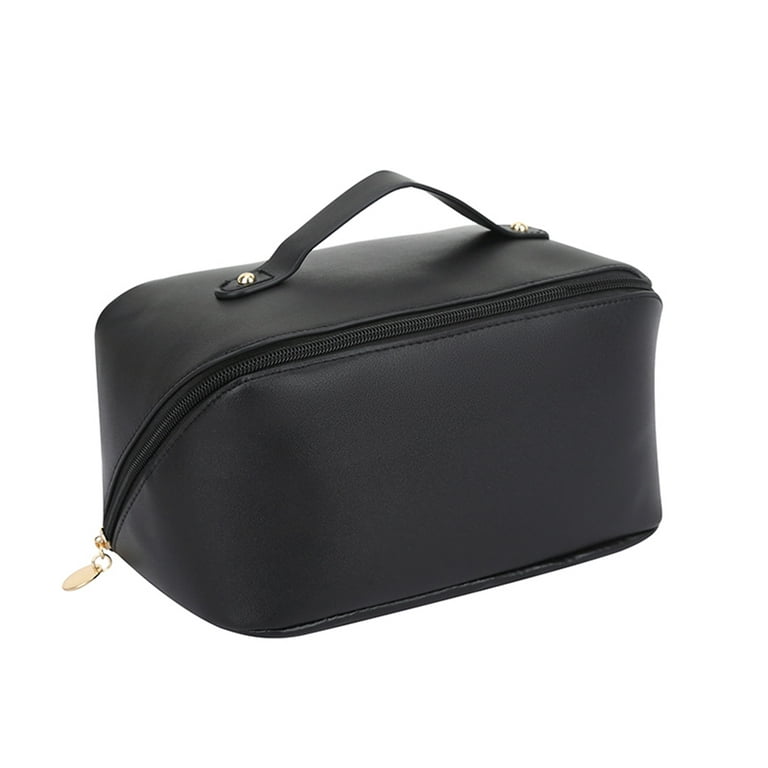 Black Small Travel Makeup Bag For Women Daily Double Layer Cosmetic Ba –  Relavel