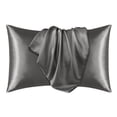 thumbnail image 1 of Deconovo Juego de 2 fundas de almohada de satén estándar para cabello y piel, gris carbón, cierre tipo sobre, fundas de almohada de seda suave y antideslizante., 1 of 8