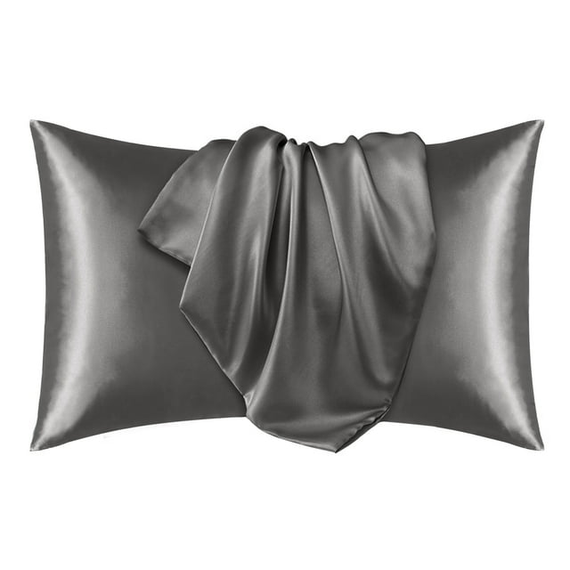 Deconovo Juego de 2 fundas de almohada de satén estándar para cabello y piel, gris carbón, cierre tipo sobre, fundas de almohada de seda suave y antideslizante.