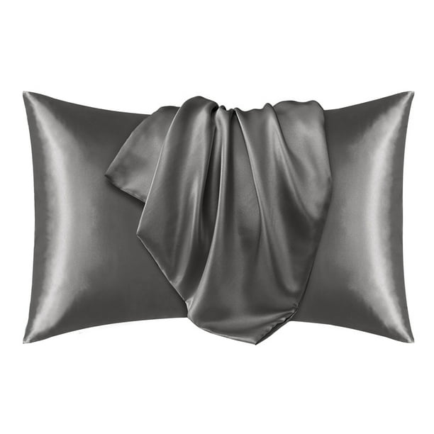Deconovo Funda de almohada de seda Queen para cabello y piel, paquete de 2, gris carbón, fundas de almohada de satén con cierre de sobre, protector de almohada suave y antideslizante