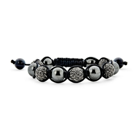 Bling Jewelry Mens Black Navy Blue Gold Bead Pave Crystal Ball Strand Bracelet