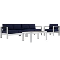 Modway Shore 4 Piece Outdoor Patio Aluminum Sectional Sofa Set in Silver Navy