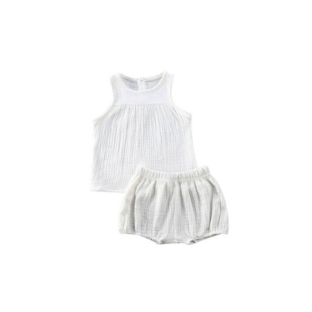 

Infant Newborn Baby Boy Girls Clothes Cotton Linen Solid Sleeveless Tshirts Shorts Outfits