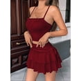 thumbnail image 4 of Pleated Short Skirts for Women Mini Ruffle Skirt Y2k Flowy High Waisted Skirt Stretchy Layered Skirt Wine Red M, 4 of 9