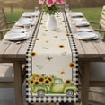 thumbnail image 4 of Sunflowers Table Runner - 60 Inch Long Spring Farmhouse Vintage Truck Leaf Black Plaid Cotton and Linen Blended Dress Scarves Farmhouse Table Runner for Kitchen Dining, Coffee Table, 13" x 60", 4 of 8
