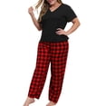 thumbnail image 1 of Sherrylily Women Plus Size Pajamas 2 Piece Set V-Neck Short Sleeve T Shirt Plaid Lounge Pants Sleepwear, 1 of 6