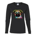 thumbnail image 2 of Pugs and Kisses Cute Dog Neon Rainbow Pug Dog Lover Womens Graphic Long Sleeve T-Shirt, Black, Small, 2 of 3