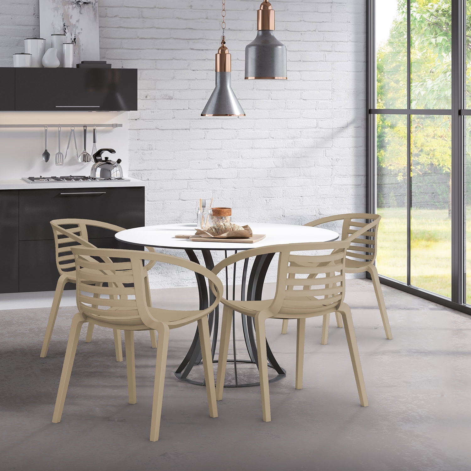 WRGHOME Syracuse Modern Outdoor/Indoor Plastic Resin Stacking Patio Dining Chairs  (Set of 2) - TAUPE