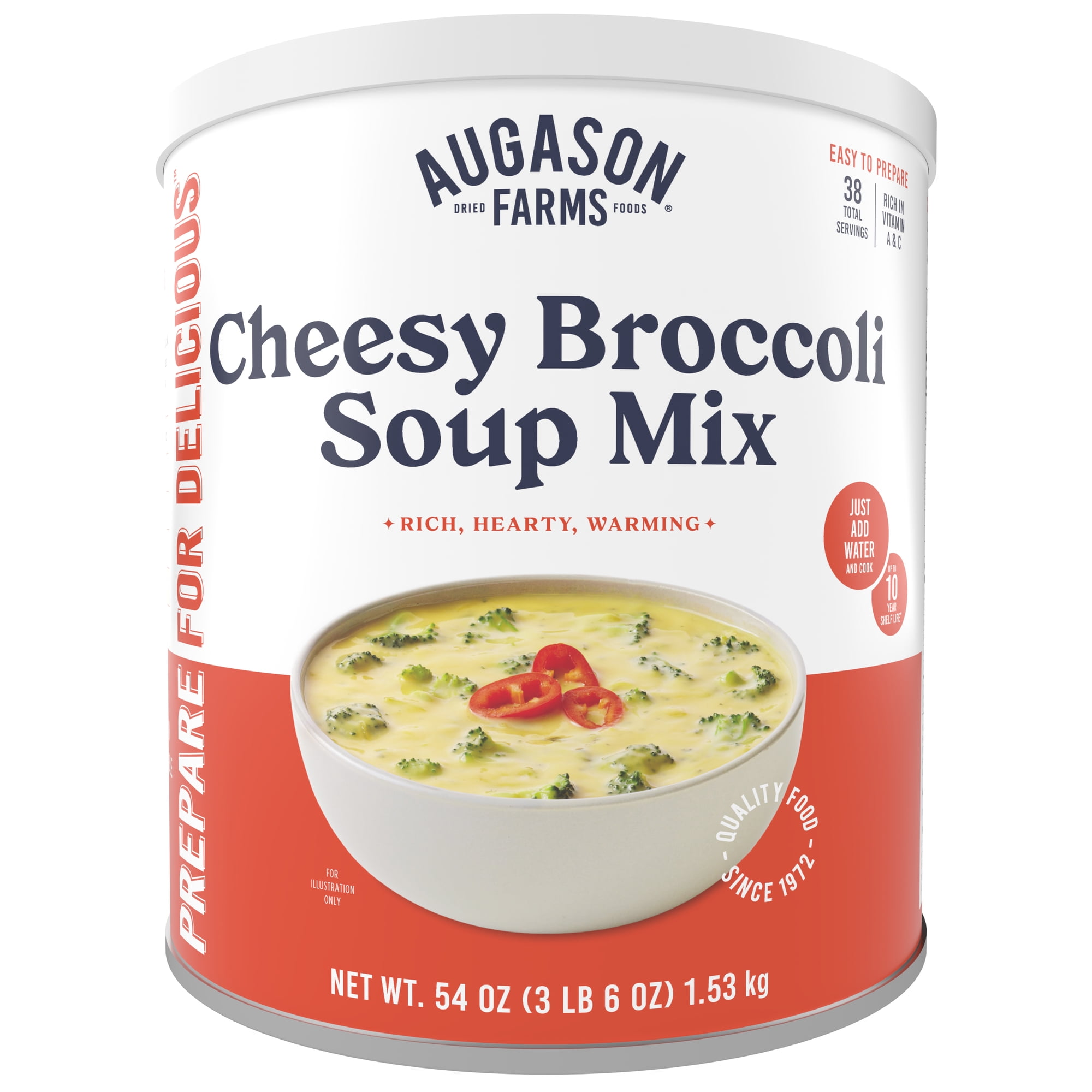 Cheesy Broccoli Soup Mix Emergency Food Supply, 38 Servings, 10 Year Shelf Life, Good Source of Vitamin A & C - Dehydrated Meals, Resealable Can, Survival Food Camping Essentials, Just Add Water