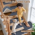 thumbnail image 3 of GPED Stair Treads Non-Slip 30"x8"(15 Pcs), Carpet Stair Treads for Wooden Steps Indoor, Four-Layer Reinforced Peel & Stick Stair Treads for Kid & Dog,Safety Polyester Stair Runner W/ TPR Backing,Gray, 3 of 8