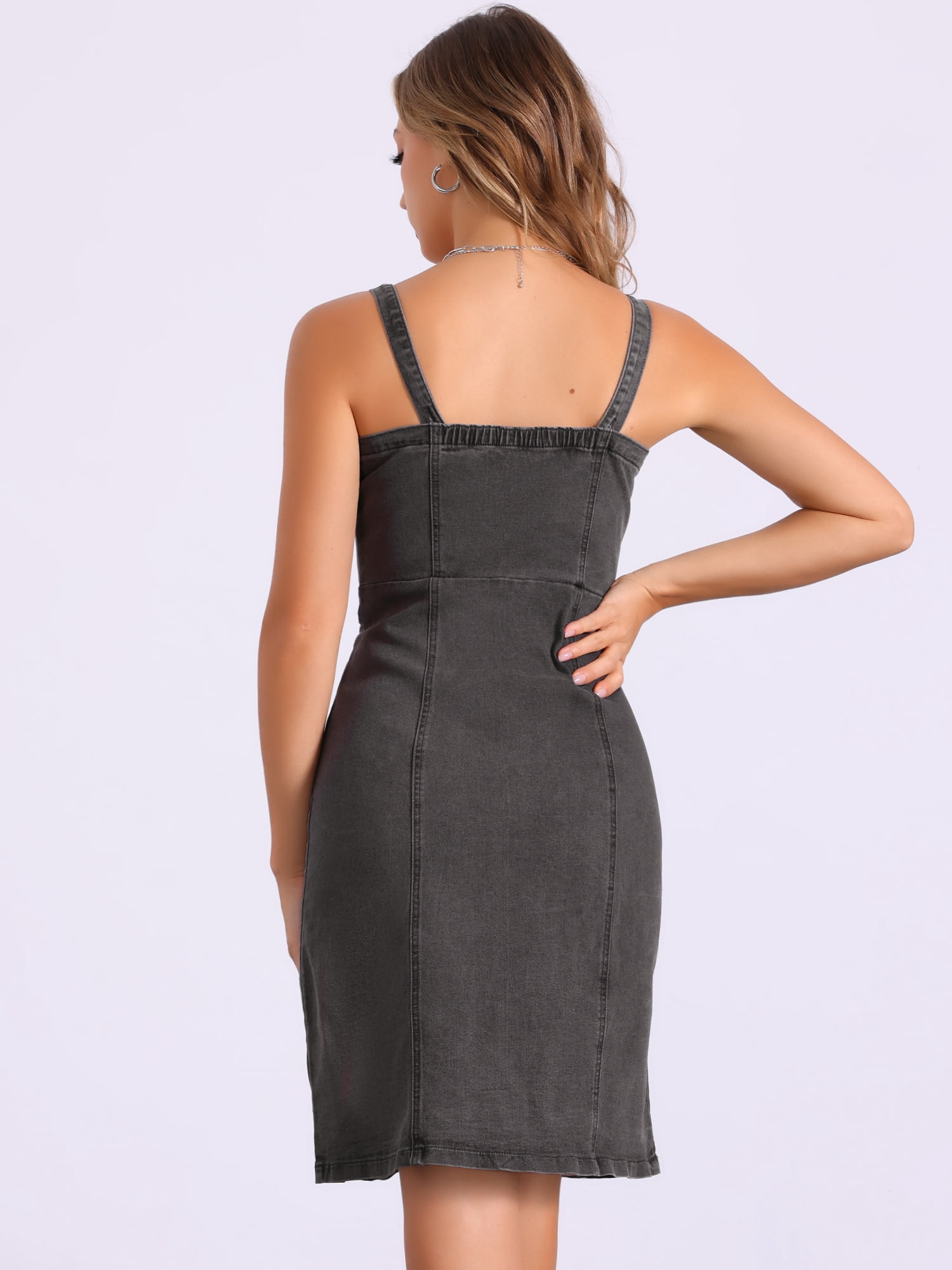 DARING DIVA Button Down Denim Sleeveless Sweetheart Neck Jean Dresses XS Gray
