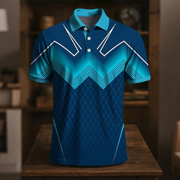 Ceisia Men's Geometric Print Polo Shirts, Regular Fit Short Sleeve Turndown Collar Casual Summer Tops Gifts