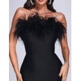 thumbnail image 3 of Vestido largo BELLA BARNETT de plumas negras para mujer, talla S, 3 of 5