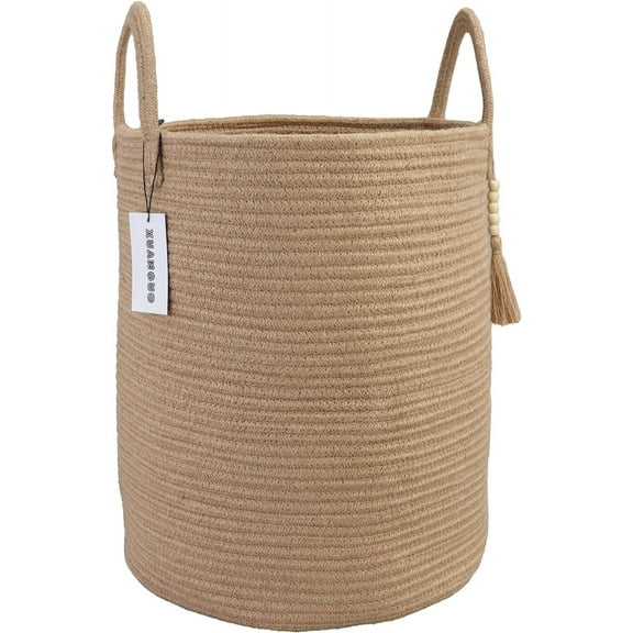 Cotton Rope Laundry Basket Hamper for Clothes Woven Storage Basket for Living Room Bedroom Boho Tall Rope Baskets for Blanket Toys Pillow Towels Baby Nursery Hamper Bin Large light pink