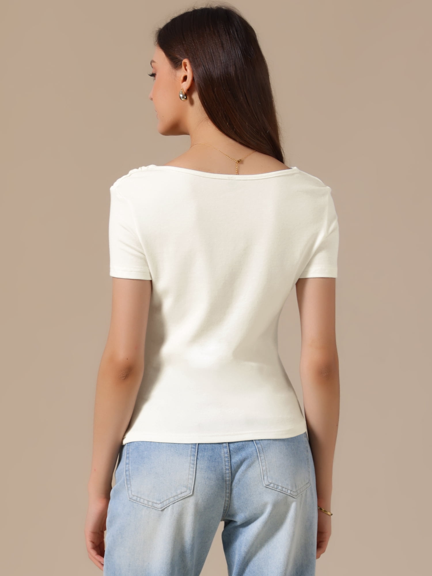 DARING DIVA Women's Short Sleeves Top Ruched Going Out Crop Slim Tee Blouse S White