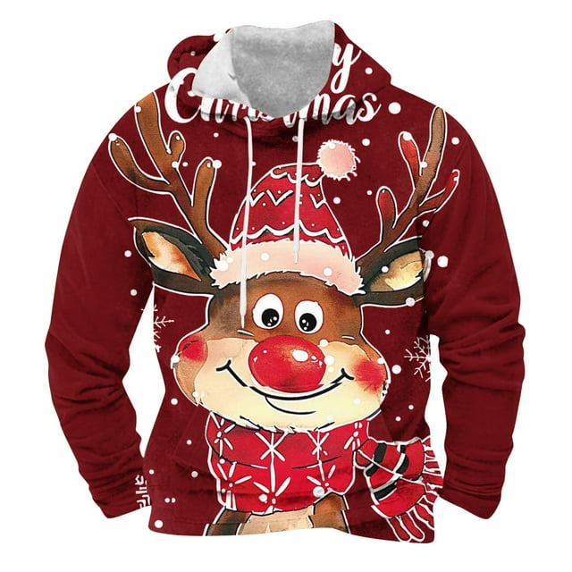 Sudadera con capucha para hombre, moda, bolsillos, manga larga, estampado navideño, sudadera con capucha, blusa para hombre, blusa de poliéster
