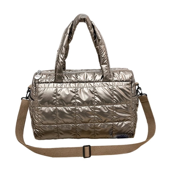 Bolso de hombro de invierno para mujer, moderno, con abertura ancha y acolchado champán