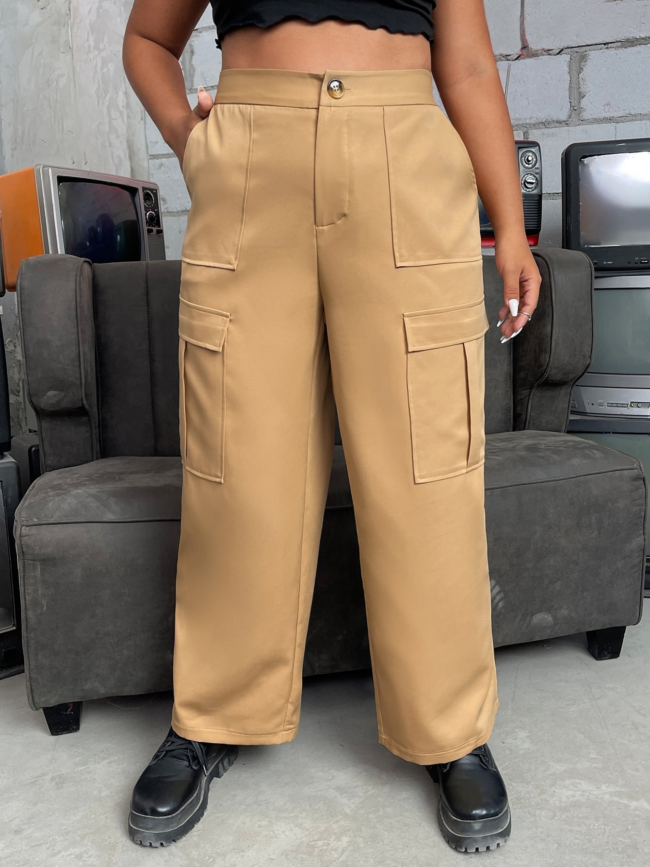 Casual Women's Plus Size Flap Pocket 