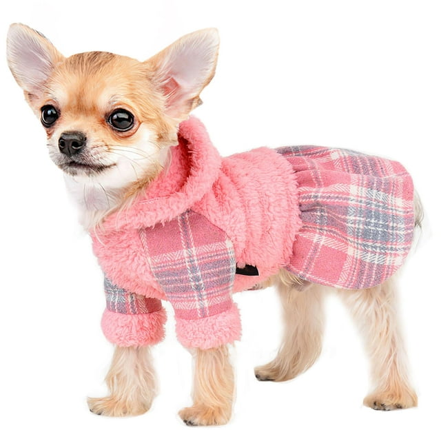 Vestido para perro Sebaoyu, suéter de invierno cálido de forro polar con capucha, rosa, XS