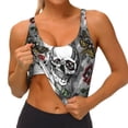 thumbnail image 3 of Balery Skulls Roses Sujetadores deportivos con espalda cruzada para mujer, acolchados, sin costuras, de alto impacto, ideales para yoga, gimnasio, entrenamiento y fitness.-Large, 3 of 8
